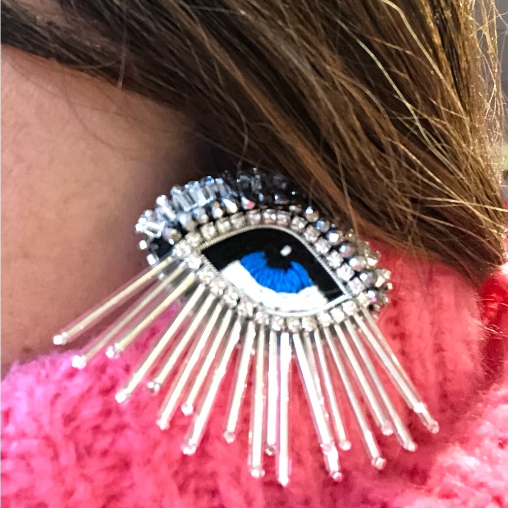 Silver Evil Eye Statement Earrings - image 2